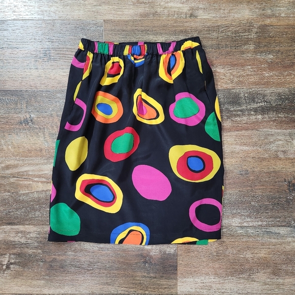 GO SILK MULTICOLORED MAGIC CIRCLE FAUX WRAP PULL UP 100% SILK SKIRT SIZE 2 - Picture 4 of 5